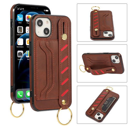 iPhone 14 Wristband Wallet Leather Phone Case  - Brown