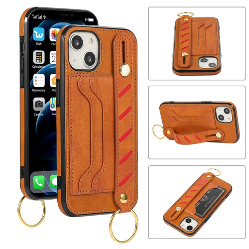 iPhone 14 Wristband Wallet Leather Phone Case  - Yellow