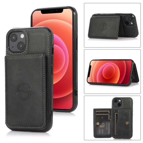 iPhone 14 Calf Texture Magnetic Card Bag Case  - Black