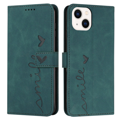 iPhone 14 Skin Feel Heart Pattern Leather Phone Case  - Green