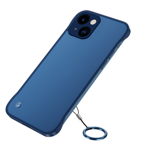 iPhone 14 Metal Lens Frosted Finger Ring Strap Phone Case  - Blue