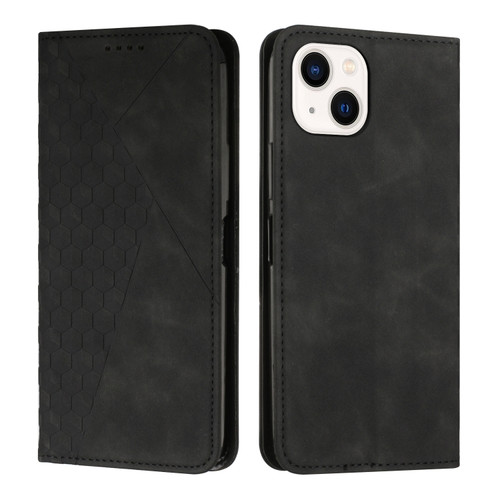 iPhone 14 Diamond Pattern Splicing Skin Feel Magnetic Phone Case  - Black