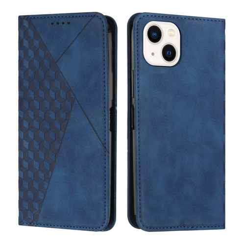 iPhone 14 Diamond Pattern Splicing Skin Feel Magnetic Phone Case  - Blue