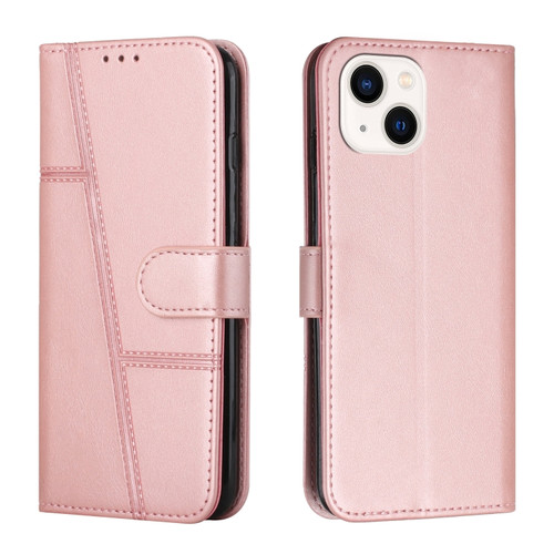 iPhone 14 Stitching Calf Texture Buckle Leather Phone Case  - Pink