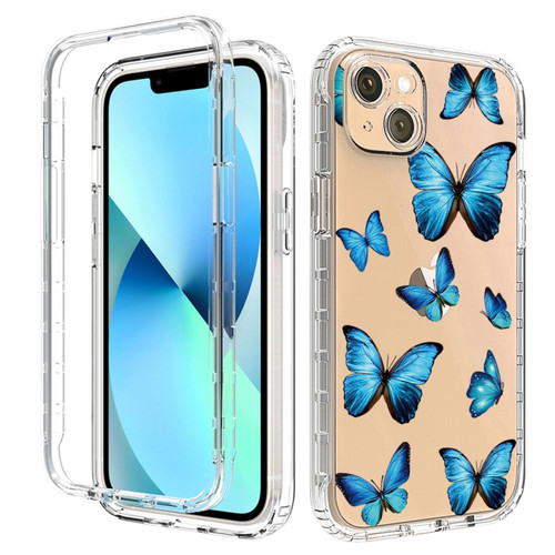 iPhone 14 Transparent Painted Phone Case  - Blue Butterflies
