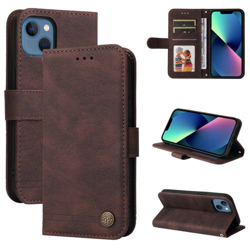 iPhone 14 Skin Feel Life Tree Leather Case  - Brown