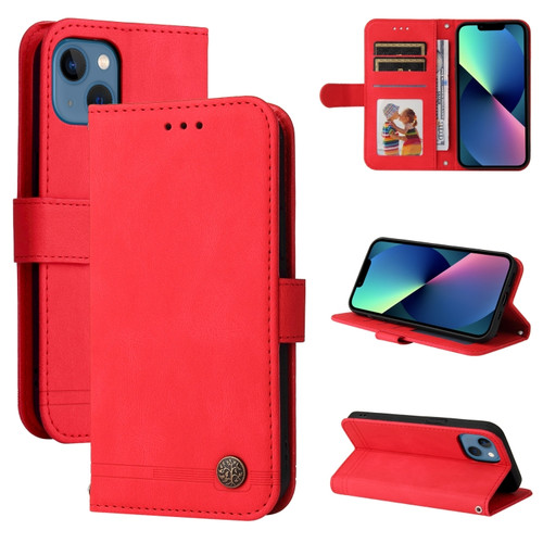 iPhone 14 Skin Feel Life Tree Leather Case  - Red