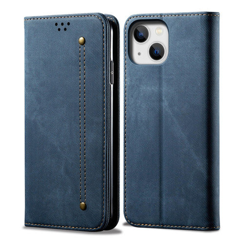 iPhone 14 Denim Texture Casual Style Leather Phone Case  - Blue
