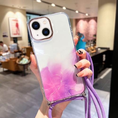 iPhone 14 Gold Halo Marble Pattern Lanyard Phone Case  - Purple
