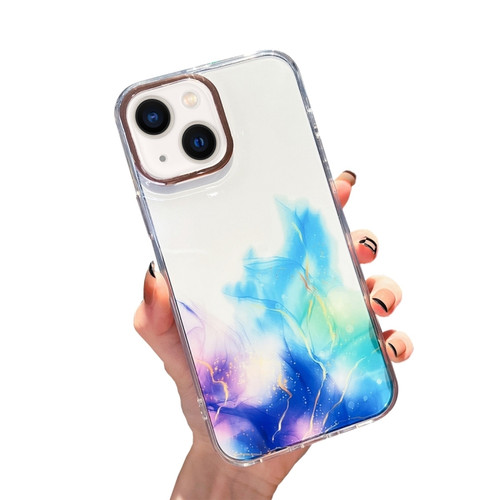 iPhone 14 Gold Halo Marble Pattern Phone Case  - Blue