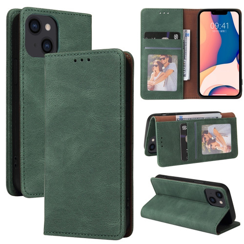 iPhone 14 Simple Suction Closure Horizontal Flip Leather Case  - Green