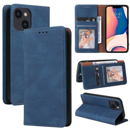 iPhone 14 Simple Suction Closure Horizontal Flip Leather Case  - Blue
