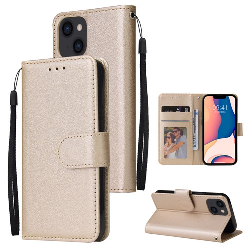 iPhone 14 Multifunctional Horizontal Flip Leather Case with Three Card Slot  - Tyrant Gold