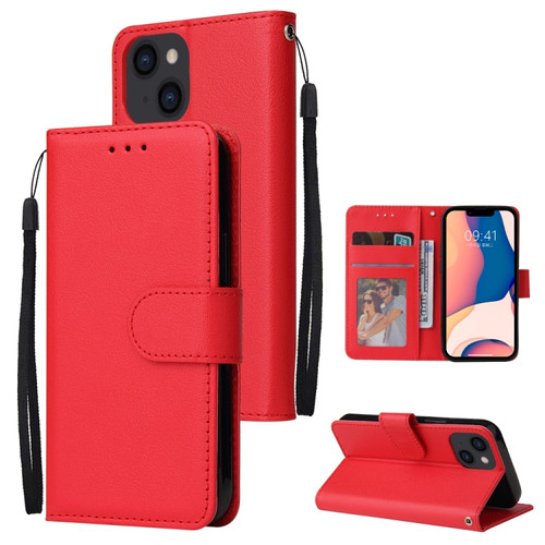 iPhone 14 Multifunctional Horizontal Flip Leather Case with Three Card Slot  - Red