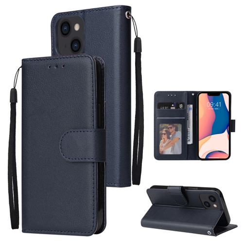 iPhone 14 Multifunctional Horizontal Flip Leather Case with Three Card Slot  - Navy