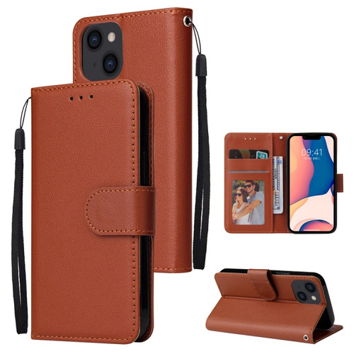 iPhone 14 Multifunctional Horizontal Flip Leather Case with Three Card Slot  - Brown