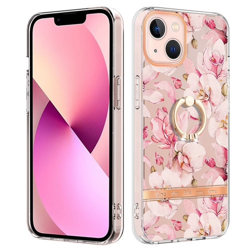 iPhone 14 Ring IMD Flowers TPU Phone Case  - Pink Gardenia