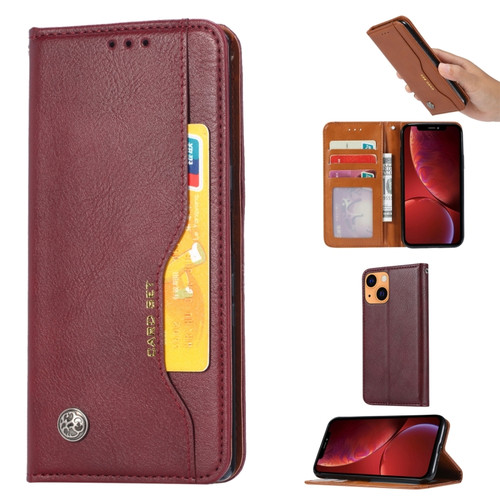iPhone 14 Knead Skin Texture Leather Case  - Wine Red