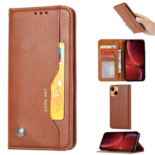 iPhone 14 Knead Skin Texture Leather Case  - Brown