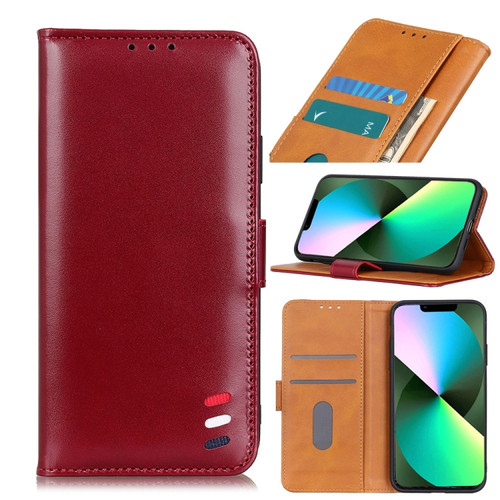 iPhone 14 Pearl Texture Leather Case  - Wine Red
