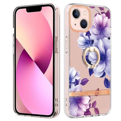 iPhone 14 Ring IMD Flowers TPU Phone Case  - Purple Begonia