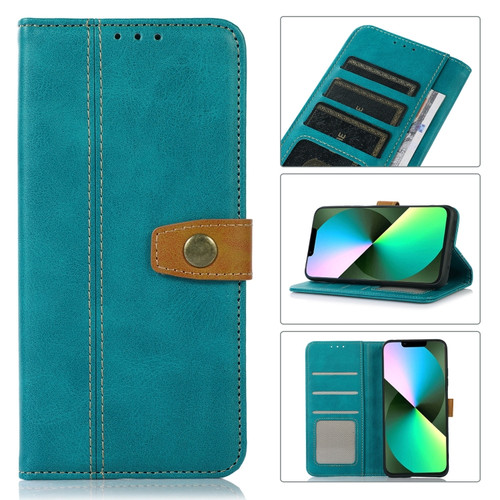 iPhone 14 Stitching Thread Calf Texture Leather Phone Case  - Light Green