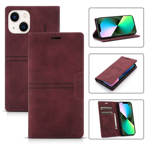iPhone 14 Magnetic Leather Phone Case  - Wine Red