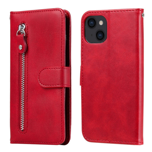 iPhone 14 Fashion Calf Texture Zipper Horizontal Flip Leather Phone Case  - Red