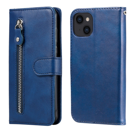 iPhone 14 Fashion Calf Texture Zipper Horizontal Flip Leather Phone Case  - Blue