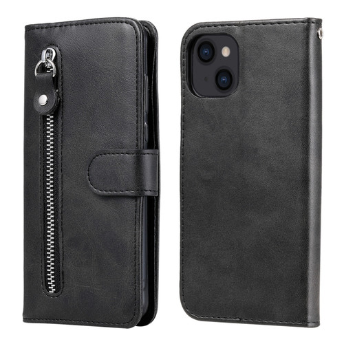iPhone 14 Fashion Calf Texture Zipper Horizontal Flip Leather Phone Case  - Black