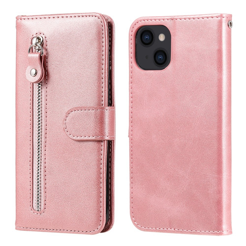 iPhone 14 Fashion Calf Texture Zipper Horizontal Flip Leather Phone Case  - Rose Gold