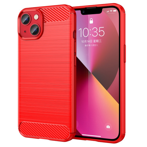 iPhone 14 Brushed Texture Carbon Fiber TPU Phone Case  - Red