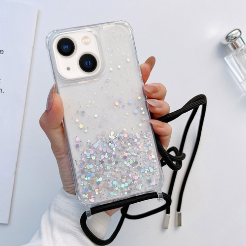 iPhone 14 Lanyard Glitter Epoxy Clear Phone Case  - Black