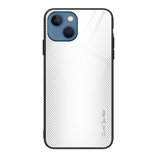 iPhone 14 Texture Gradient Glass TPU Phone Case  - White