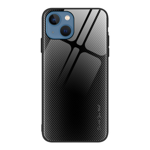 iPhone 14 Texture Gradient Glass TPU Phone Case  - Black