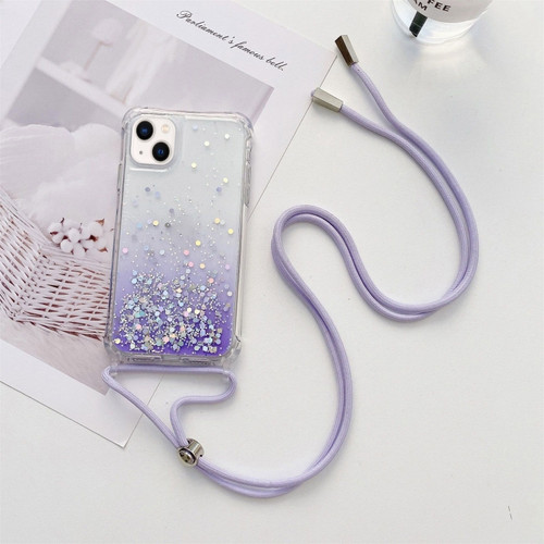 iPhone 14 Lanyard Gradient Glitter Epoxy Case  - Purple