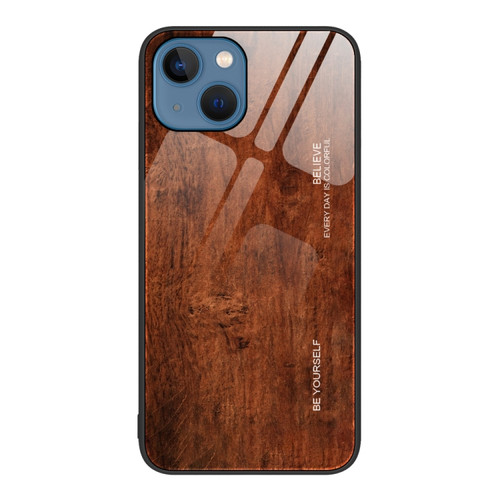 iPhone 14 Wood Grain Glass Protective Case  - Dark Brown