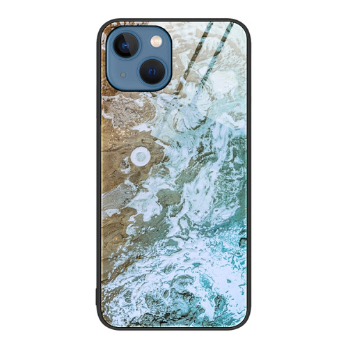 iPhone 14 Marble Pattern Glass Protective Phone Case  - Beach