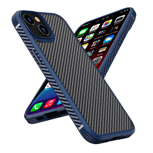 iPhone 14 iPAKY Carbon Fiber Texture Shockproof PC + TPU Protective Phone Case  - Blue