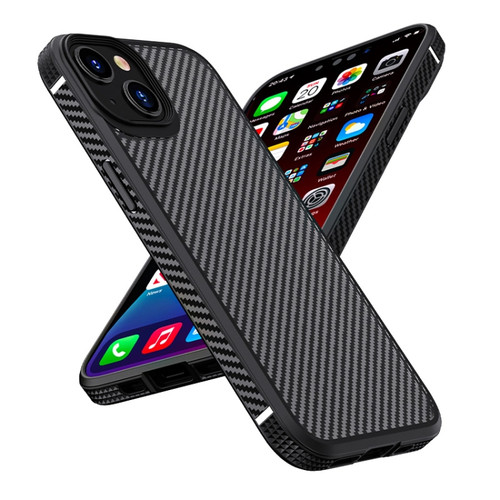 iPhone 14 iPAKY Carbon Fiber Texture Shockproof PC + TPU Protective Phone Case  - Black