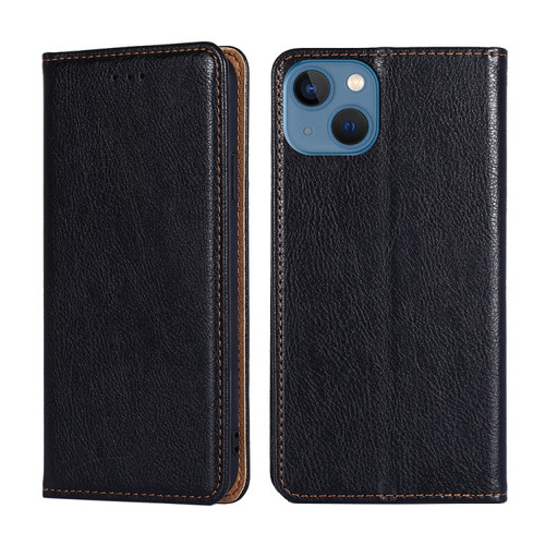 iPhone 14 Gloss Oil Solid Color Magnetic Leather Phone Case  - Black