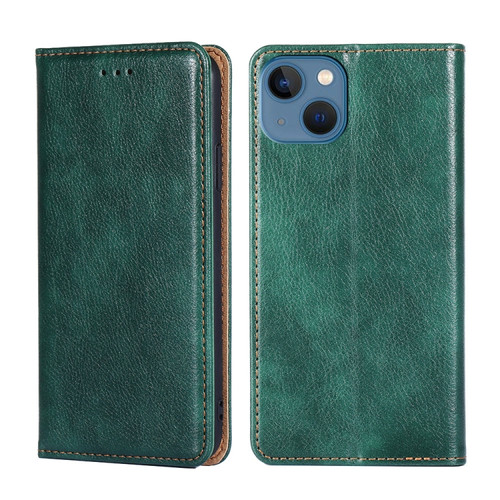 iPhone 14 Gloss Oil Solid Color Magnetic Leather Phone Case  - Green