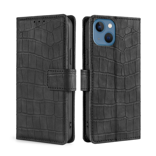 iPhone 14 Skin Feel Crocodile Magnetic Clasp Leather Phone Case  - Black