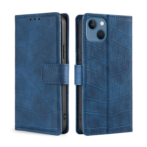 iPhone 14 Skin Feel Crocodile Magnetic Clasp Leather Phone Case  - Blue