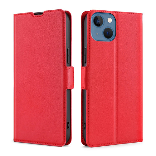 iPhone 14 Ultra-thin Voltage Side Buckle Leather Phone Case  - Red
