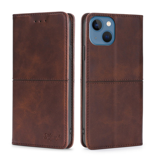 iPhone 14 Cow Texture Magnetic Leather Phone Case  - Dark Brown