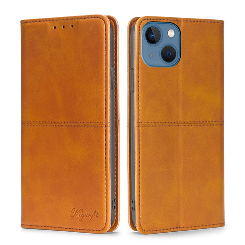 iPhone 14 Cow Texture Magnetic Leather Phone Case  - Light Brown
