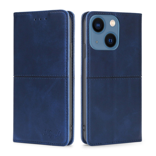 iPhone 14 Cow Texture Magnetic Leather Phone Case  - Blue