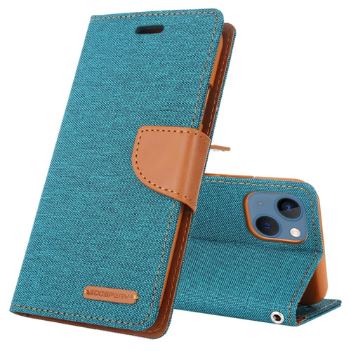 iPhone 14 GOOSPERY CANVAS DIARY Canvas Texture Flip Leather Phone Case  - Green