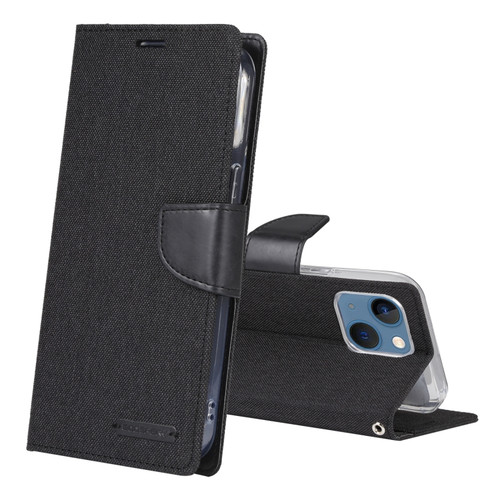 iPhone 14 GOOSPERY CANVAS DIARY Canvas Texture Flip Leather Phone Case  - Black